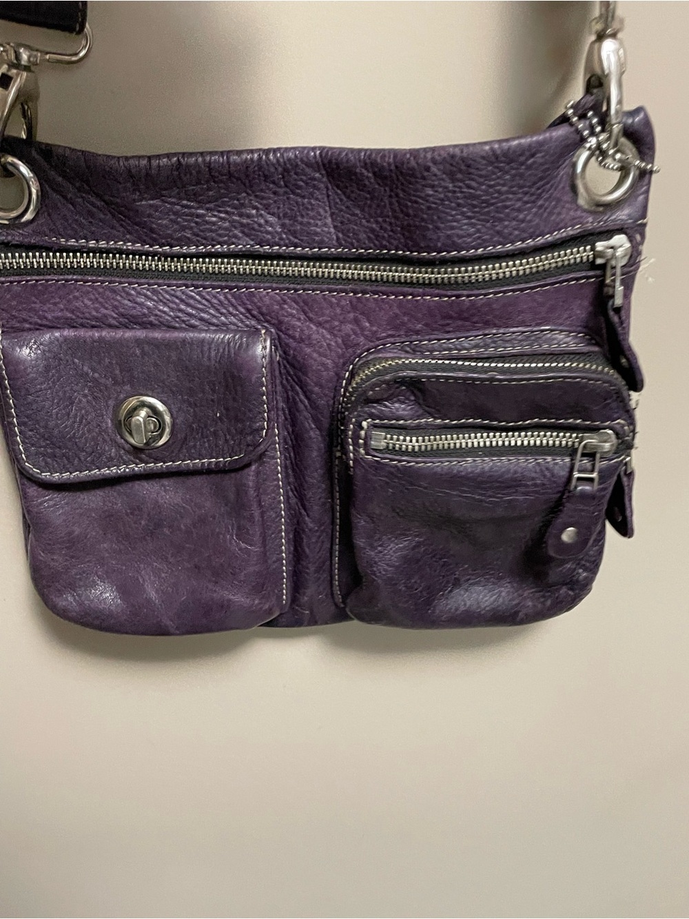 Roots Deep Purple Leather Cross Body Purse